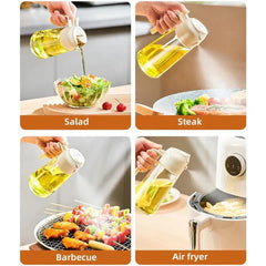 Glass Oil Bottle & Dispenser Jug Dual-purpose Oil Dispenser For Pouring And Spraying, High-pressure Sprayer For Even Oil Distribution 450ml (random Color)
