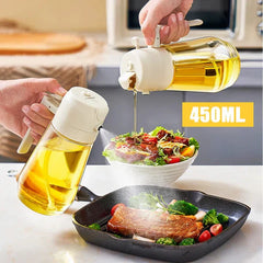 Glass Oil Bottle & Dispenser Jug Dual-purpose Oil Dispenser For Pouring And Spraying, High-pressure Sprayer For Even Oil Distribution 450ml (random Color)